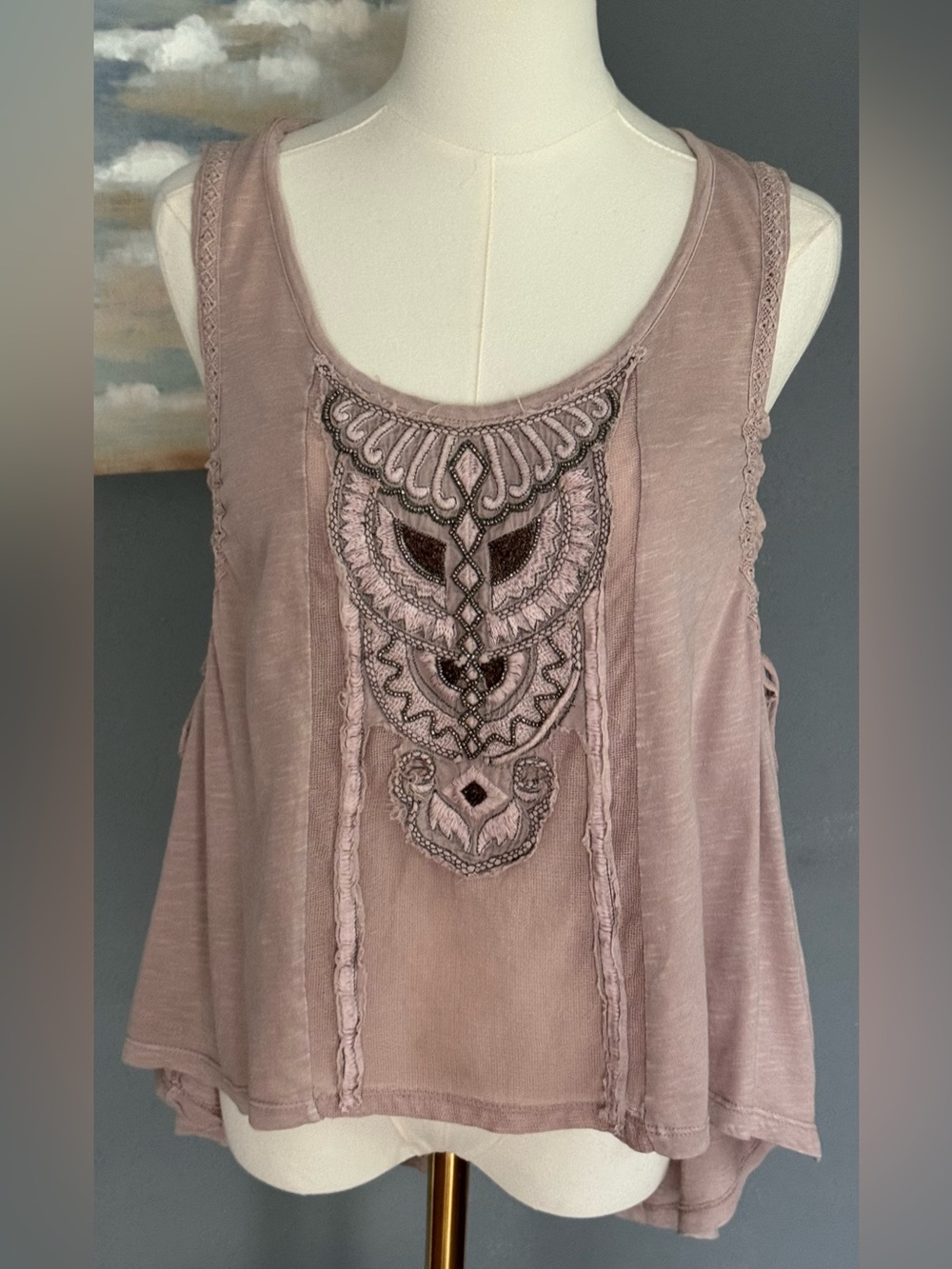 Free People Women's Sleeveless Top Lace Trim, Size Small